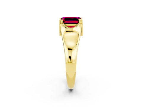 Yellow gold Emerald Cut Garnet Solitaire Ring with Wide Band and Prong Setting_2