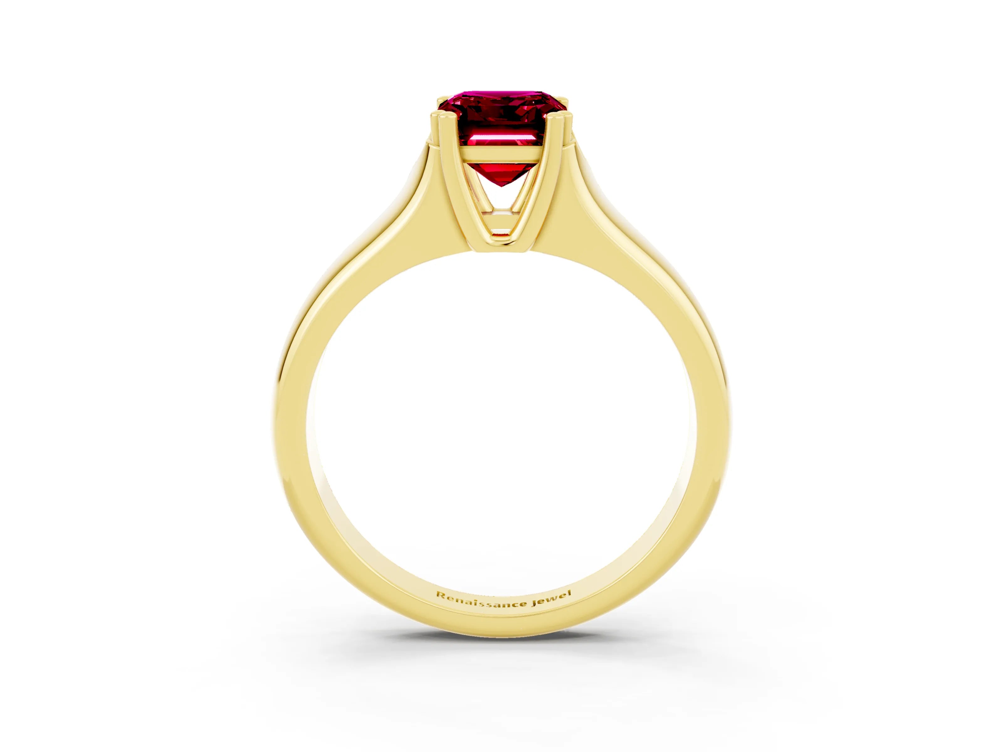 Yellow gold Emerald Cut Garnet Solitaire Ring with Wide Band and Prong Setting_3