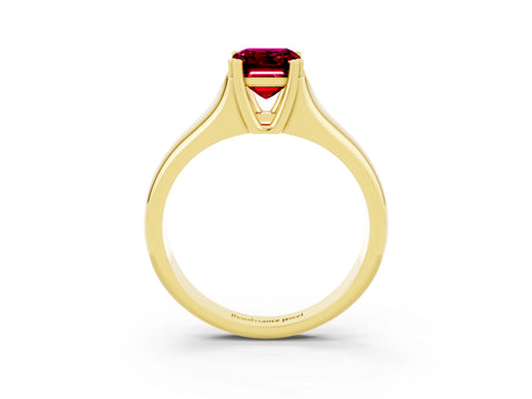 Yellow gold Emerald Cut Garnet Solitaire Ring with Wide Band and Prong Setting_3