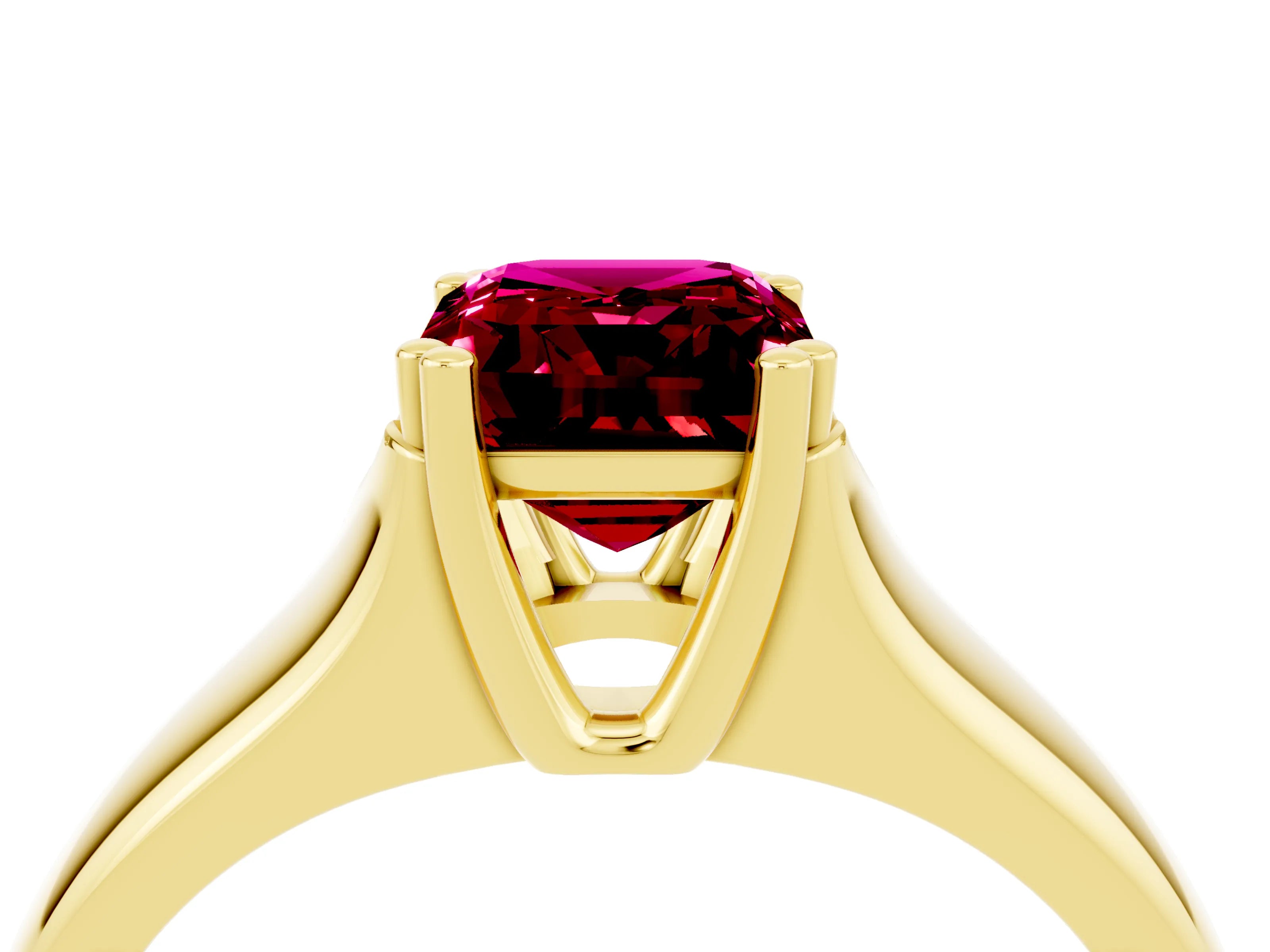 Yellow gold Emerald Cut Garnet Solitaire Ring with Wide Band and Prong Setting_4