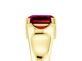 Yellow gold Emerald Cut Garnet Solitaire Ring with Wide Band and Prong Setting_5