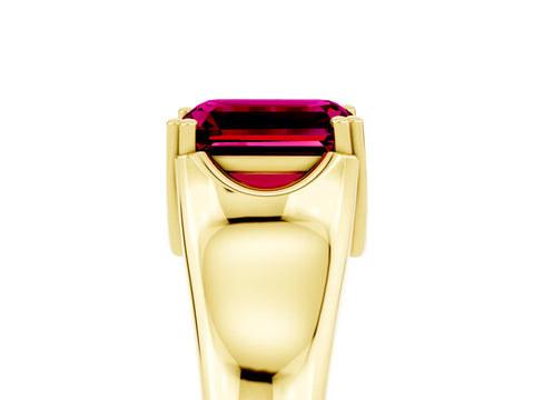 Yellow gold Emerald Cut Garnet Solitaire Ring with Wide Band and Prong Setting_5