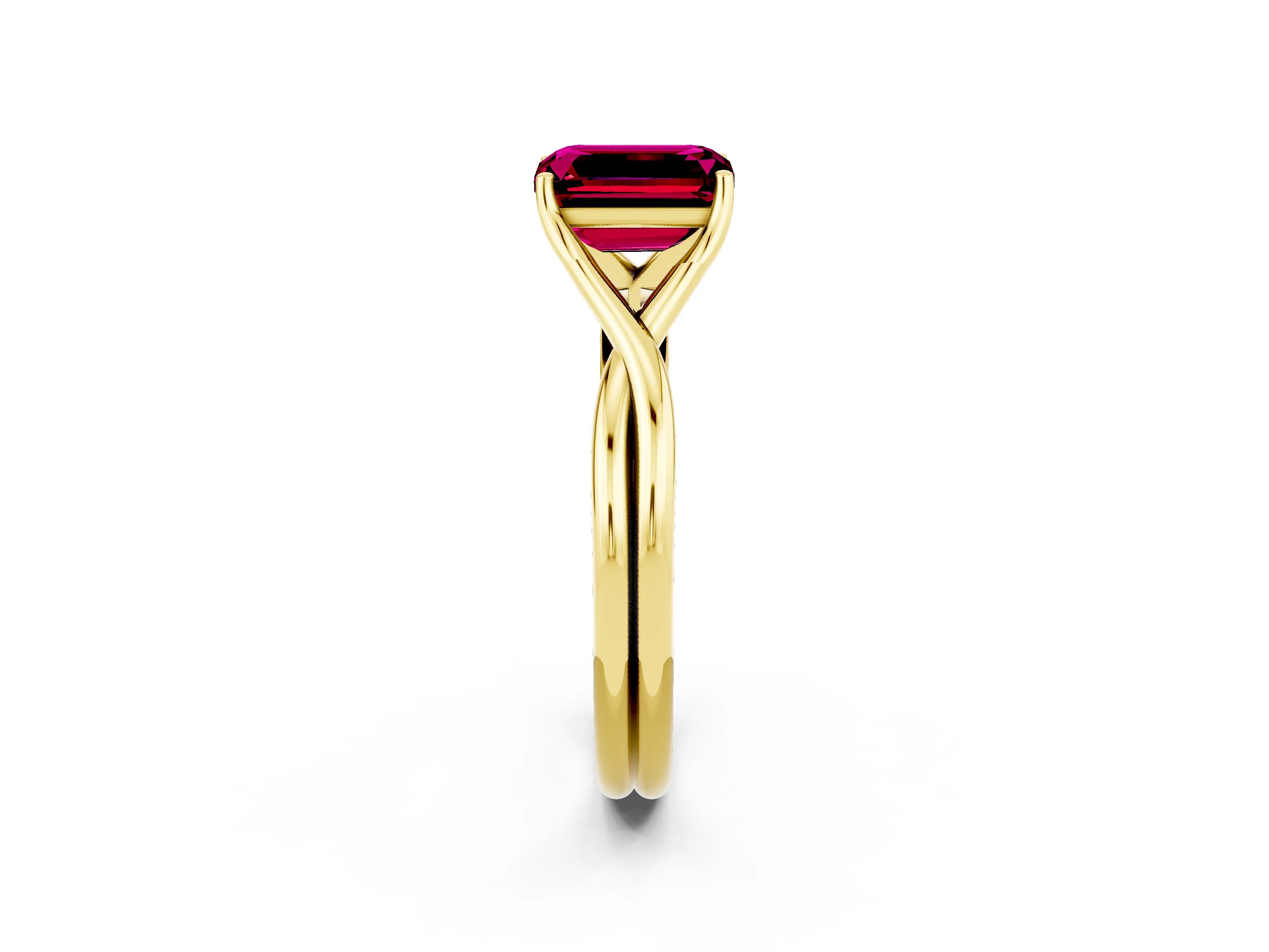 Yellow gold Emerald Cut Garnet Solitaire Twist Band Prong Setting Ring_50