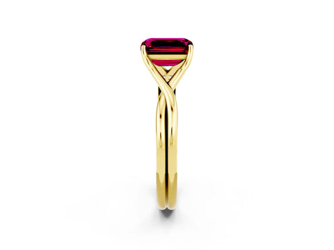 Yellow gold Emerald Cut Garnet Solitaire Twist Band Prong Setting Ring_50