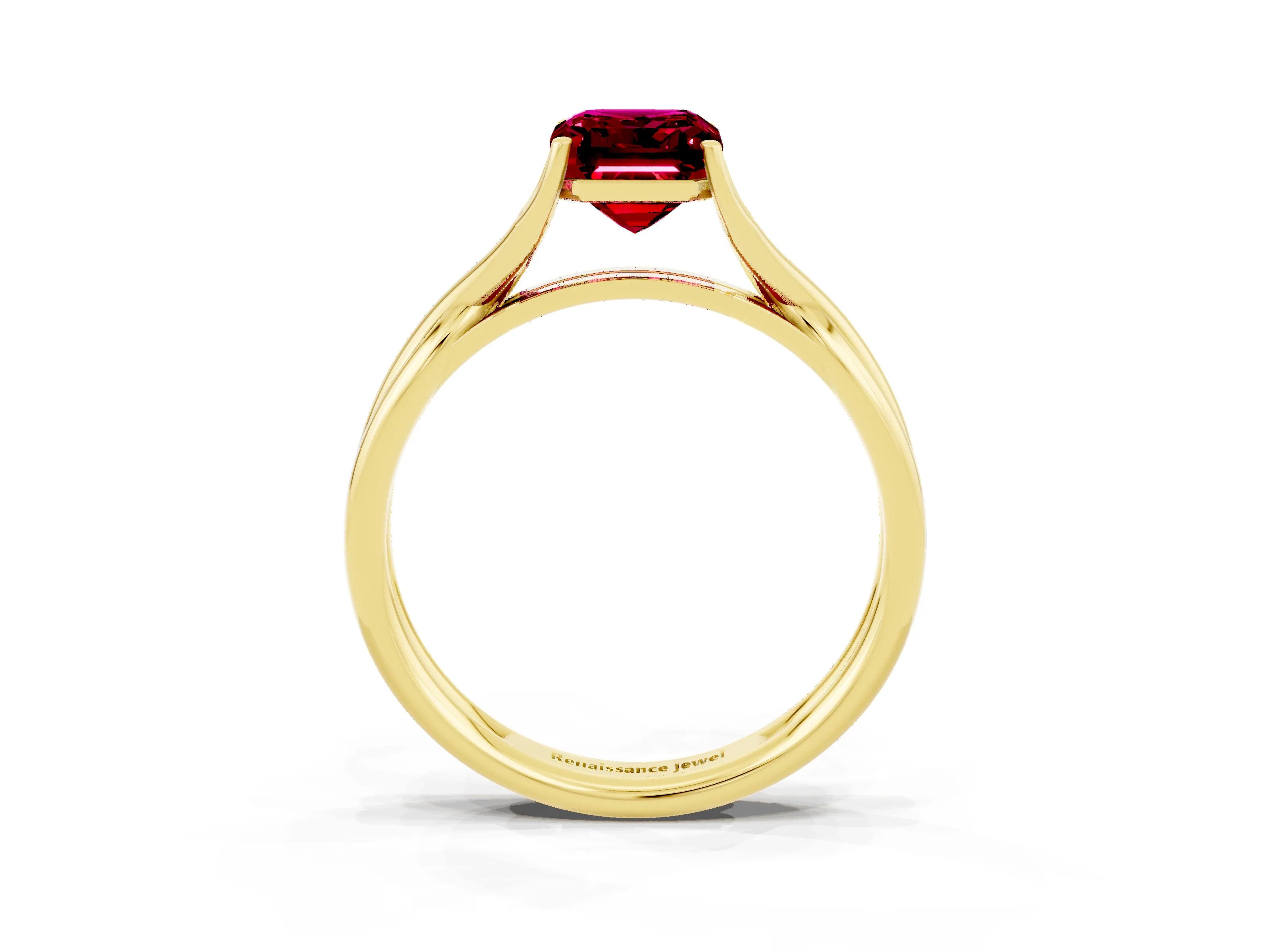 Yellow gold Emerald Cut Garnet Solitaire Twist Band Prong Setting Ring_51