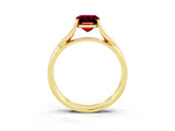 Yellow gold Emerald Cut Garnet Solitaire Twist Band Prong Setting Ring_51
