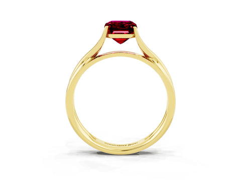 Yellow gold Emerald Cut Garnet Solitaire Twist Band Prong Setting Ring_51