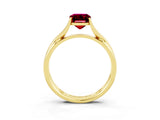 Yellow gold Emerald Cut Garnet Solitaire Twist Band Prong Setting Ring_52