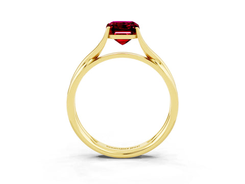 Yellow gold Emerald Cut Garnet Solitaire Twist Band Prong Setting Ring_52