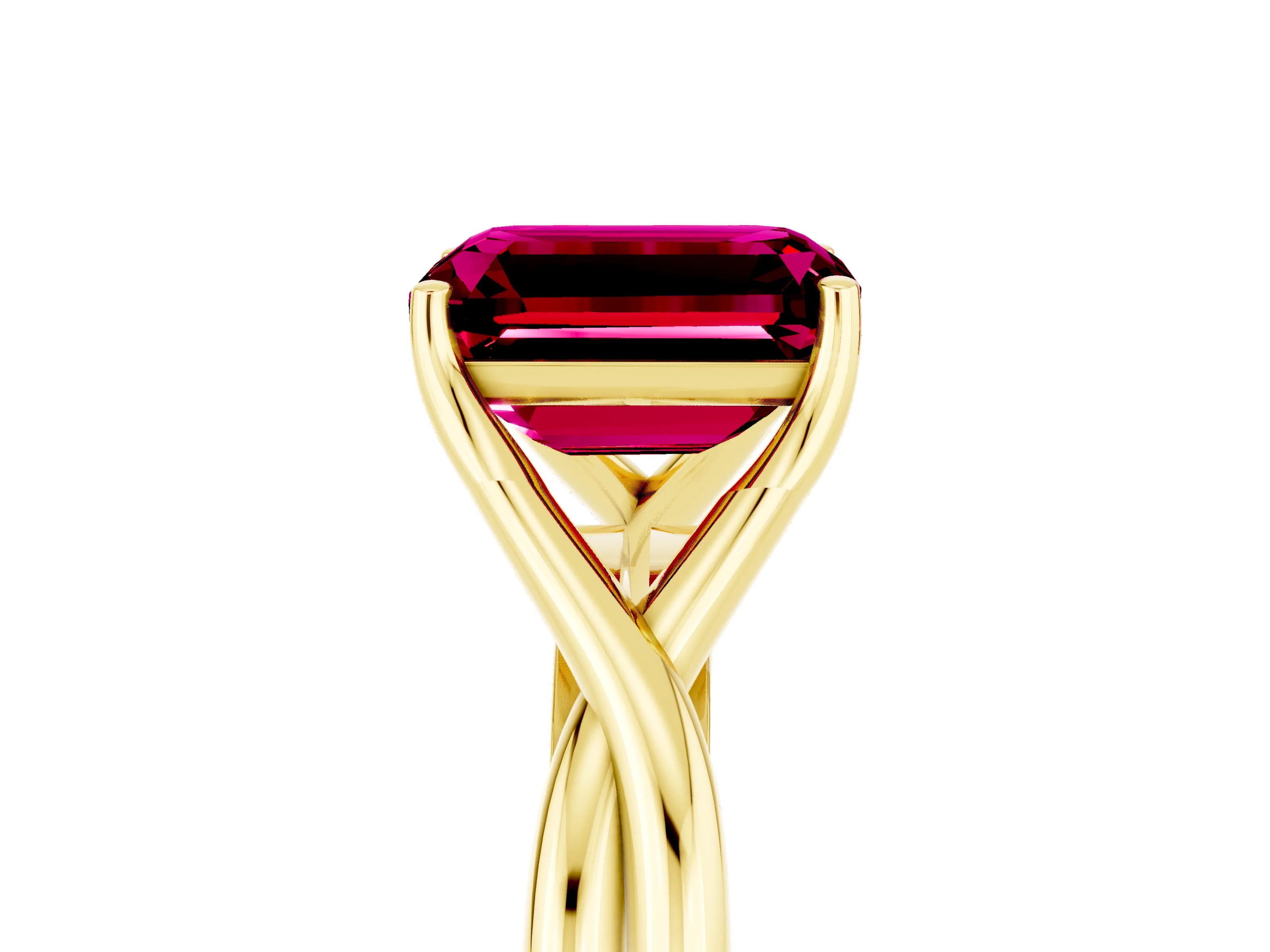 Yellow gold Emerald Cut Garnet Solitaire Twist Band Prong Setting Ring_53