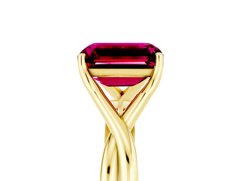 Yellow gold Emerald Cut Garnet Solitaire Twist Band Prong Setting Ring_53