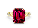 Yellow gold Emerald Cut Garnet Solitaire Twisted Band with Round  Accents and Prong Setting_12