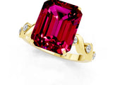 Yellow gold Emerald Cut Garnet Solitaire Twisted Band with Round  Accents and Prong Setting_13