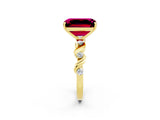 Yellow gold Emerald Cut Garnet Solitaire Twisted Band with Round  Accents and Prong Setting_14