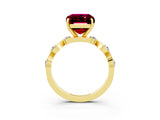 Yellow gold Emerald Cut Garnet Solitaire Twisted Band with Round  Accents and Prong Setting_15