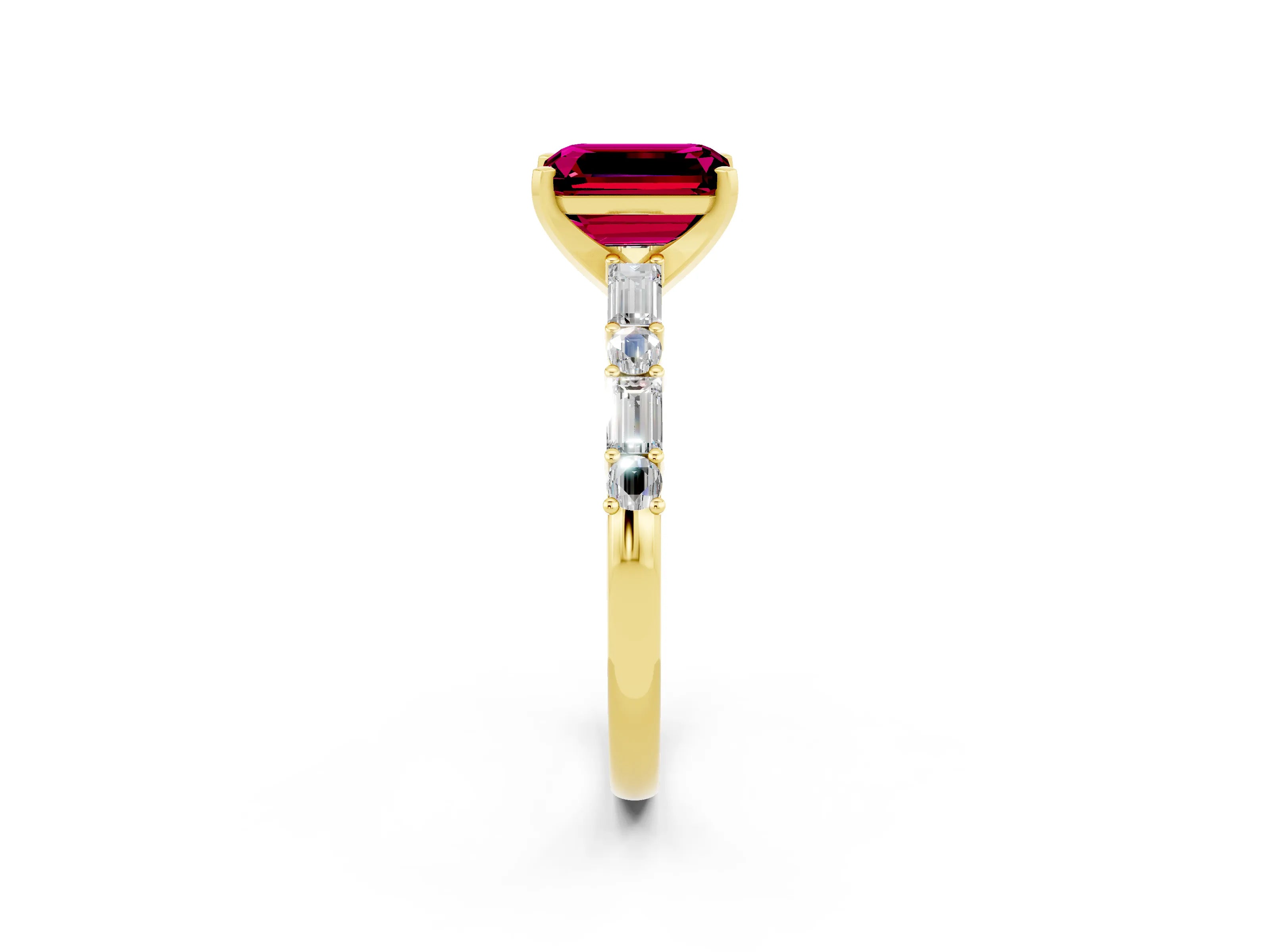 Yellow gold Emerald Cut Garnet Solitaire with Side Baguettes and Channel Set Band_2