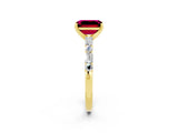Yellow gold Emerald Cut Garnet Solitaire with Side Baguettes and Channel Set Band_2