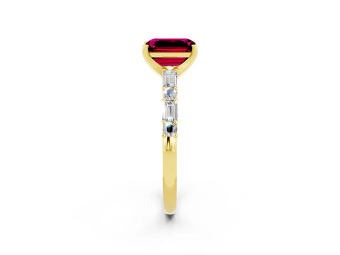 Yellow gold Emerald Cut Garnet Solitaire with Side Baguettes and Channel Set Band_2
