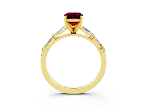 Yellow gold Emerald Cut Garnet Solitaire with Side Baguettes and Channel Set Band_3