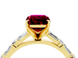 Yellow gold Emerald Cut Garnet Solitaire with Side Baguettes and Channel Set Band_4