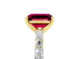 Yellow gold Emerald Cut Garnet Solitaire with Side Baguettes and Channel Set Band_5