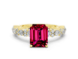 Yellow gold Emerald Cut Garnet Solitaire with Side Stones, Pave Band, Four-Prong Setting_36