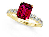 Yellow gold Emerald Cut Garnet Solitaire with Side Stones, Pave Band, Four-Prong Setting_37