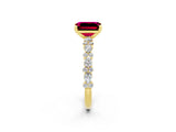 Yellow gold Emerald Cut Garnet Solitaire with Side Stones, Pave Band, Four-Prong Setting_38
