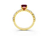 Yellow gold Emerald Cut Garnet Solitaire with Side Stones, Pave Band, Four-Prong Setting_39