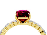 Yellow gold Emerald Cut Garnet Solitaire with Side Stones, Pave Band, Four-Prong Setting_40