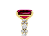 Yellow gold Emerald Cut Garnet Solitaire with Side Stones, Pave Band, Four-Prong Setting_41
