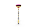 Yellow gold Emerald Cut Garnet Solitaire with Side Stones on a Pavé Band and Four-Prong Setting_2