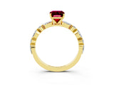 Yellow gold Emerald Cut Garnet Solitaire with Side Stones on a Pavé Band and Four-Prong Setting_3