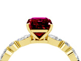 Yellow gold Emerald Cut Garnet Solitaire with Side Stones on a Pavé Band and Four-Prong Setting_4