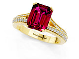 Yellow gold Emerald Cut Garnet Split Shank Engagement Ring with Pavé Band_1