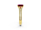 Yellow gold Emerald Cut Garnet Split Shank Engagement Ring with Pavé Band_2