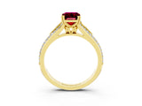Yellow gold Emerald Cut Garnet Split Shank Engagement Ring with Pavé Band_3