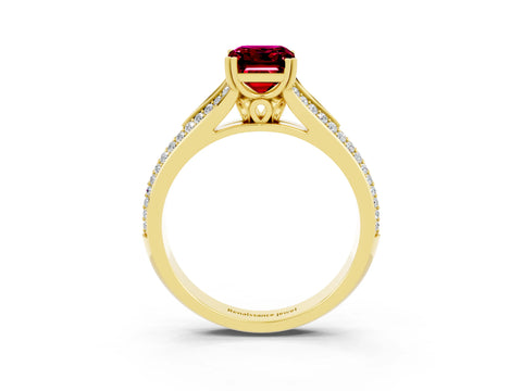 Yellow gold Emerald Cut Garnet Split Shank Engagement Ring with Pavé Band_3