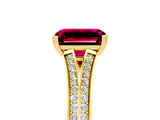 Yellow gold Emerald Cut Garnet Split Shank Engagement Ring with Pavé Band_5