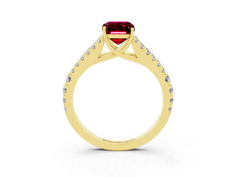 Yellow gold Emerald Cut Garnet Split Shank Pavé Engagement Ring with Four-Prong Setting_15