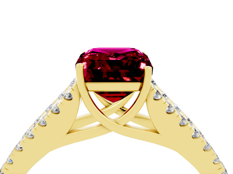 Yellow gold Emerald Cut Garnet Split Shank Pavé Engagement Ring with Four-Prong Setting_16