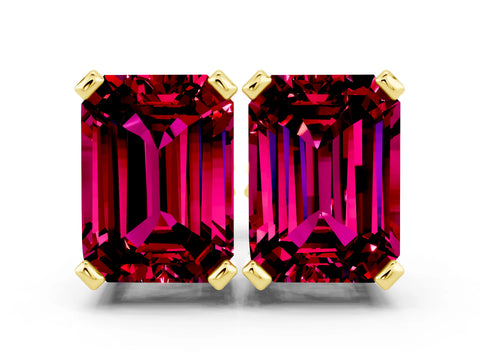 Yellow gold Emerald Cut Garnet Stud Earrings_12