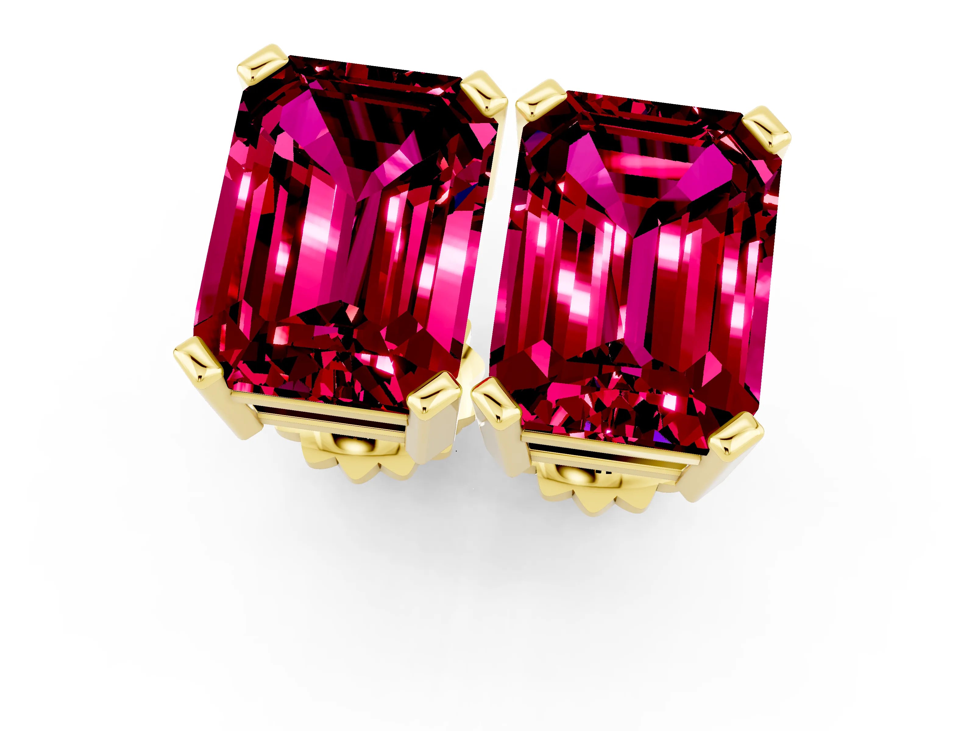 Yellow gold Emerald Cut Garnet Stud Earrings_13