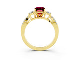 Yellow gold Emerald Cut Garnet Three-Stone Ring with Pavé Split Shank and Four-Prong Setting_3