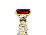 Yellow gold Emerald Cut Garnet Three-Stone Ring with Pavé Split Shank and Four-Prong Setting_5
