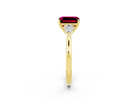 Yellow gold Emerald Cut Garnet Three-Stone Ring with Pear Side Stones and Four-Prong Setting_14