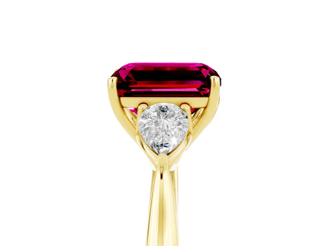 Yellow gold Emerald Cut Garnet Three-Stone Ring with Pear Side Stones and Four-Prong Setting_17
