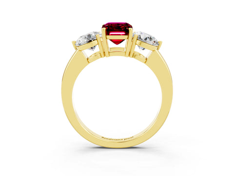 Yellow gold Emerald Cut Garnet Three-Stone Ring with Prong Setting and Classic Band_3