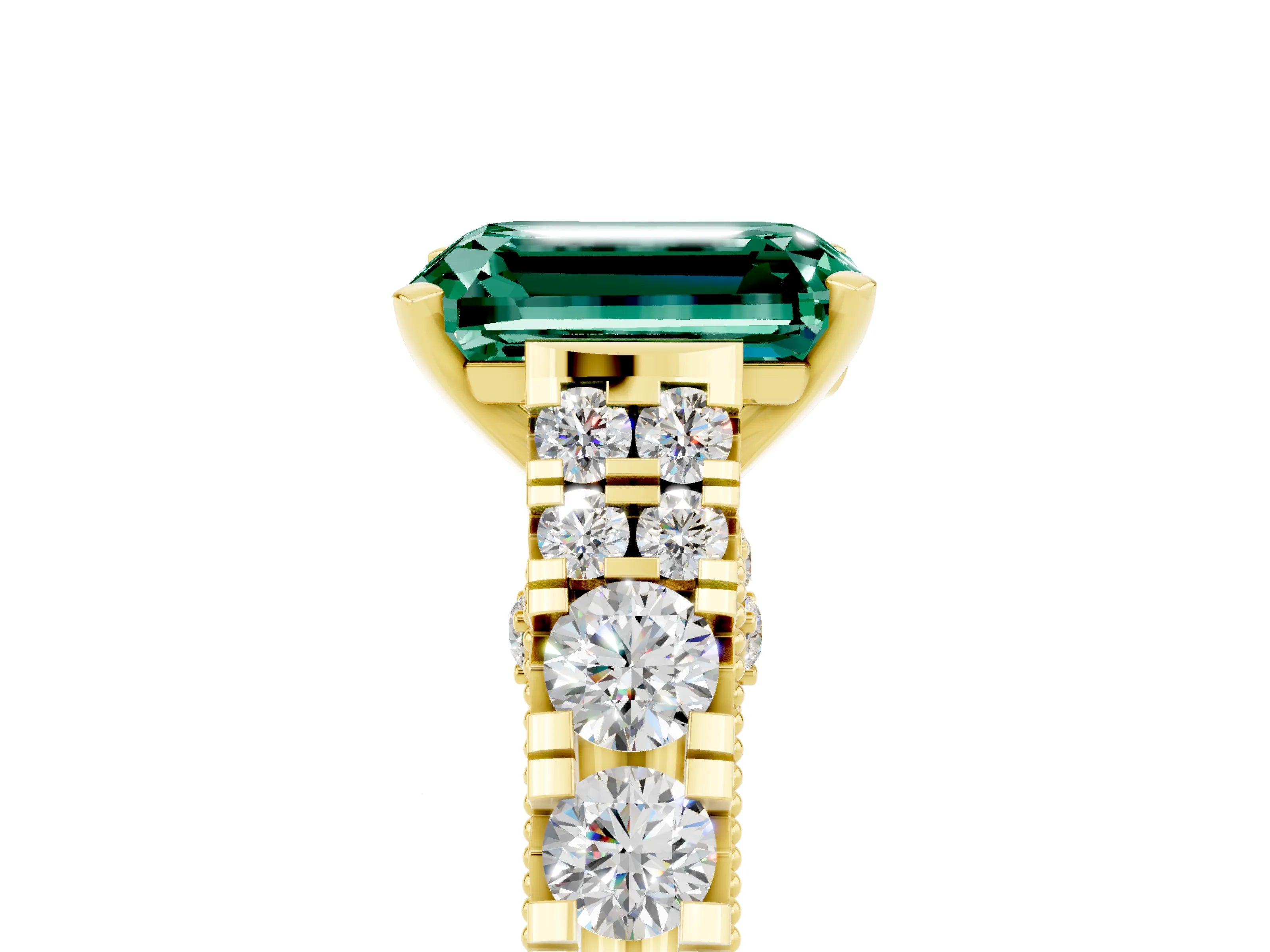 Yellow gold Emerald Cut Green Sapphire Classic Solitaire Ring with Pavé Band and Four-Prong Setting_5