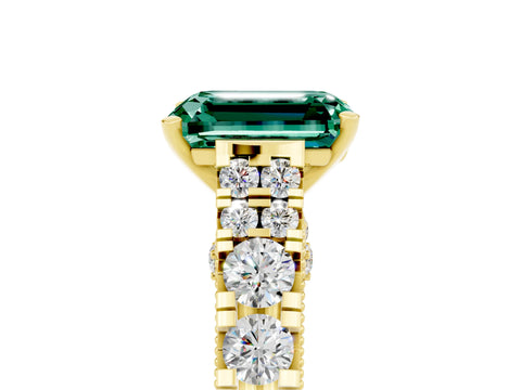 Yellow gold Emerald Cut Green Sapphire Classic Solitaire Ring with Pavé Band and Four-Prong Setting_5